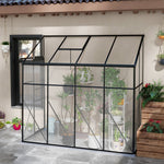 '-Outsunny 8' x 4' Walk-in Polycarbonate Greenhouse Lean-to Aluminum Green House with Rain Gutter and Foundation, Black - Outdoor Style Company