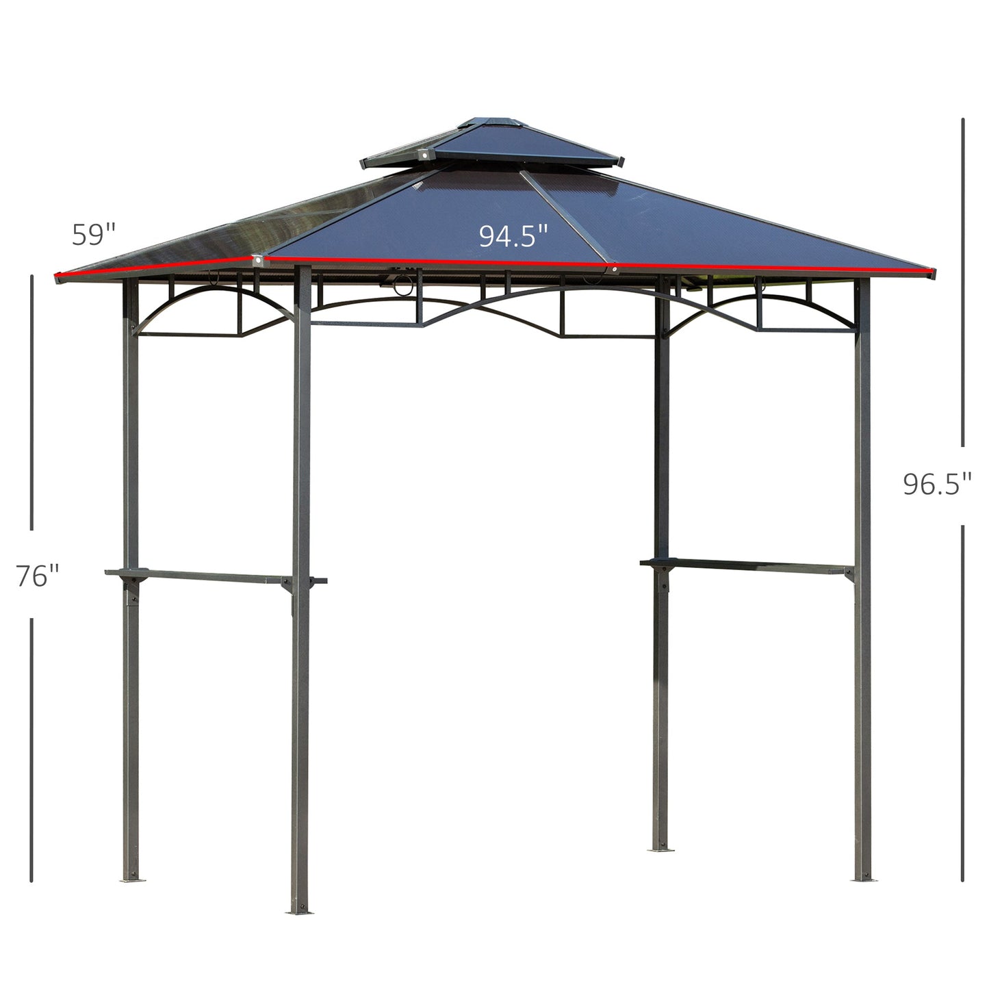 '-Outsunny 8' x 5' Barbecue Grill Gazebo Tent, Outdoor BBQ Canopy with Side Shelves & Double Layer PC Roof, Brown - Outdoor Style Company