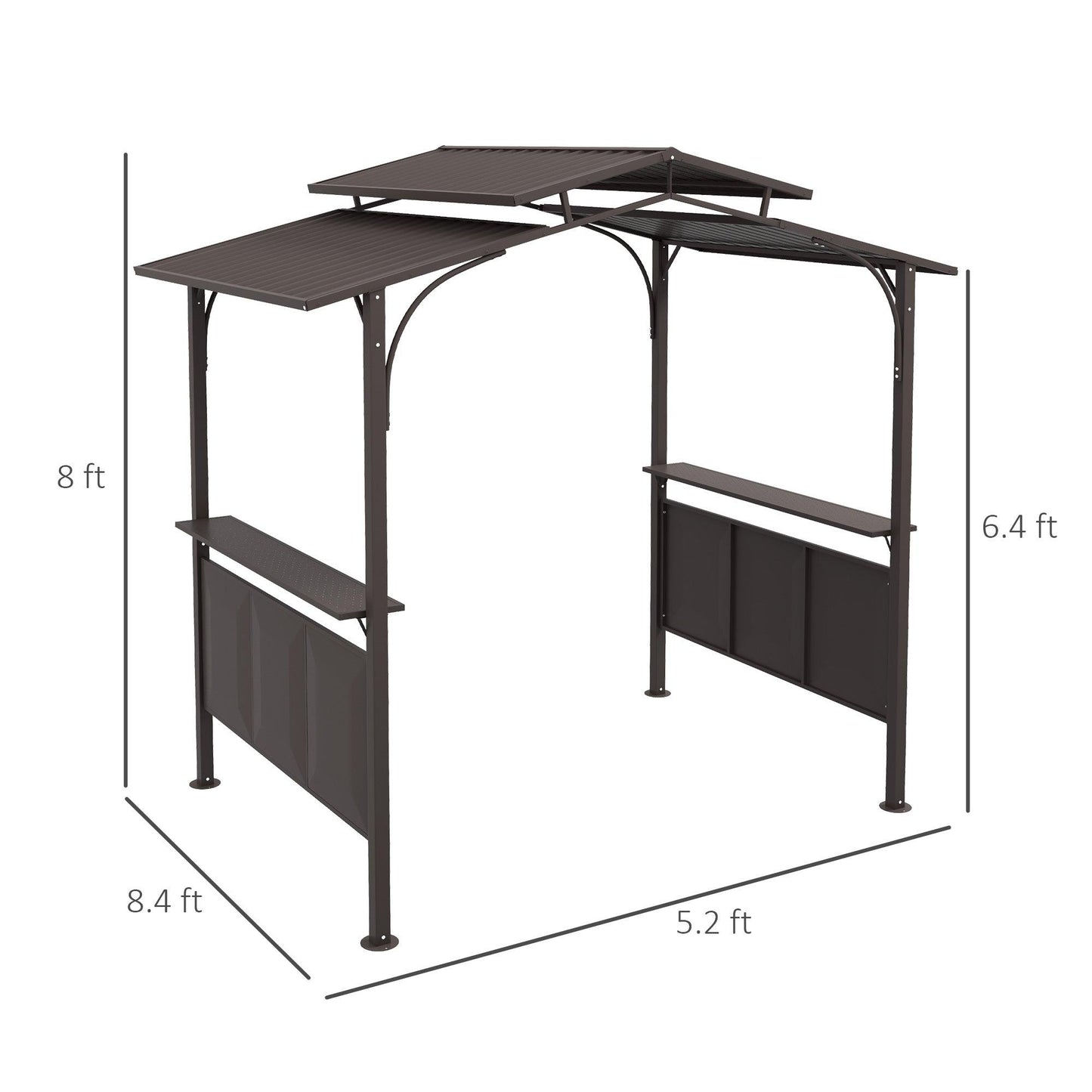 '-Outsunny 8' x 5' BBQ Grill Gazebo, Outdoor Double Tiered Interlaced Polycarbonate Roof with Steel Frame & 2 Side Shelves, Brown - Outdoor Style Company