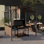 '-Outsunny 8' x 5' BBQ Grill Gazebo, Outdoor Double Tiered Interlaced Polycarbonate Roof with Steel Frame & 2 Side Shelves, Brown - Outdoor Style Company