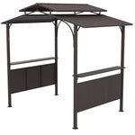 '-Outsunny 8' x 5' BBQ Grill Gazebo, Outdoor Double Tiered Interlaced Polycarbonate Roof with Steel Frame & 2 Side Shelves, Brown - Outdoor Style Company