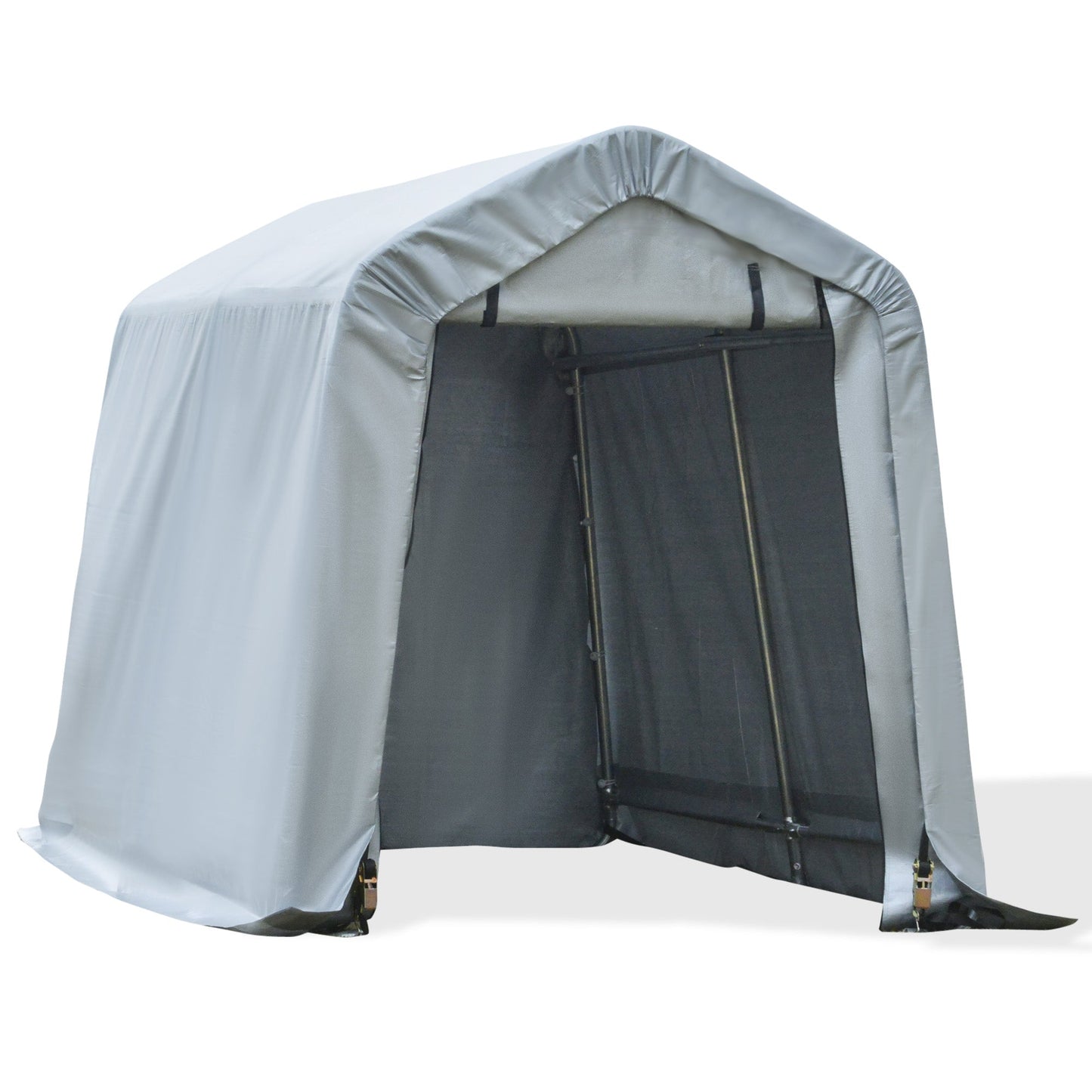 -Outsunny 8' x 6' Outdoor Car Tent Carport, Canopy Garage Storage Shelter with Roll-up Door, Steel Frame & PE Cover, Gray - Outdoor Style Company