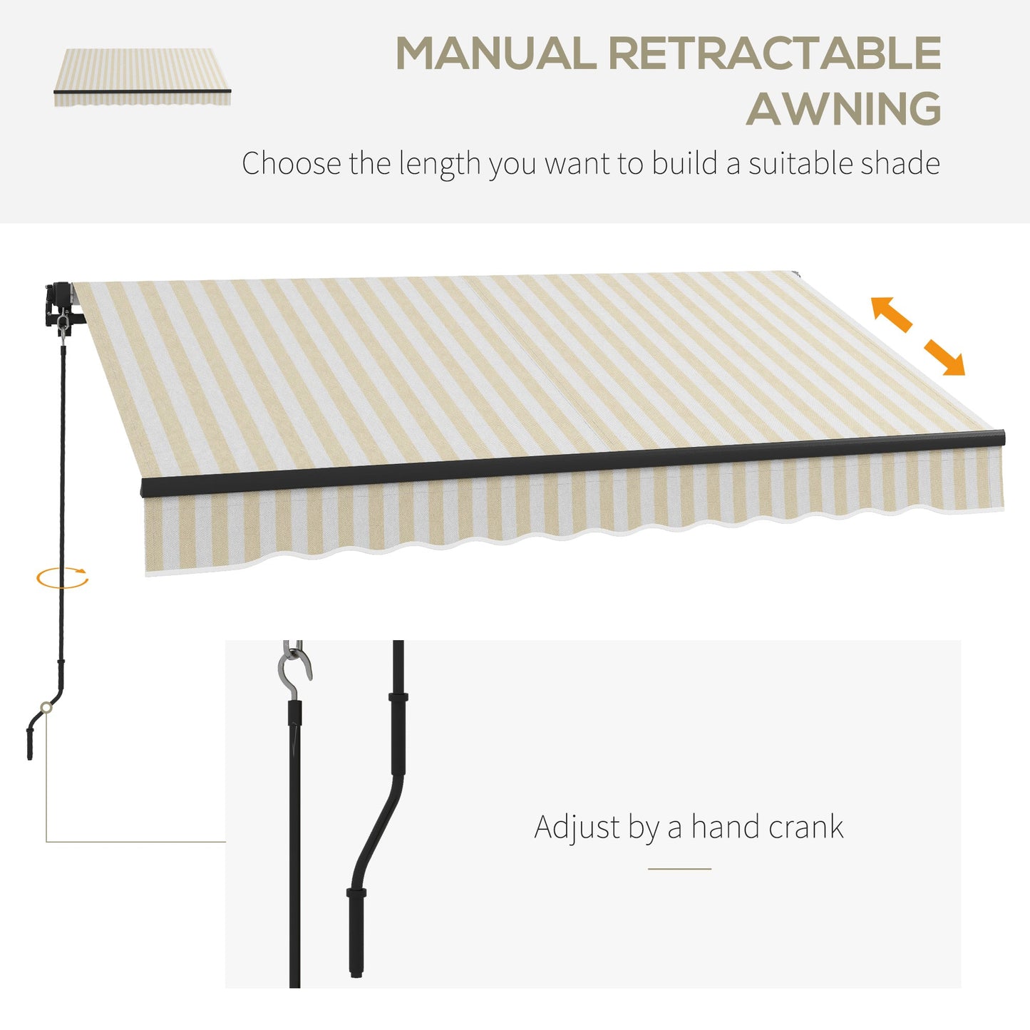 '-Outsunny 8' x 6.5' Retractable Awning, 280gsm UV Resistant Sunshade Shelter for Deck, Balcony, Yard, Beige and White - Outdoor Style Company