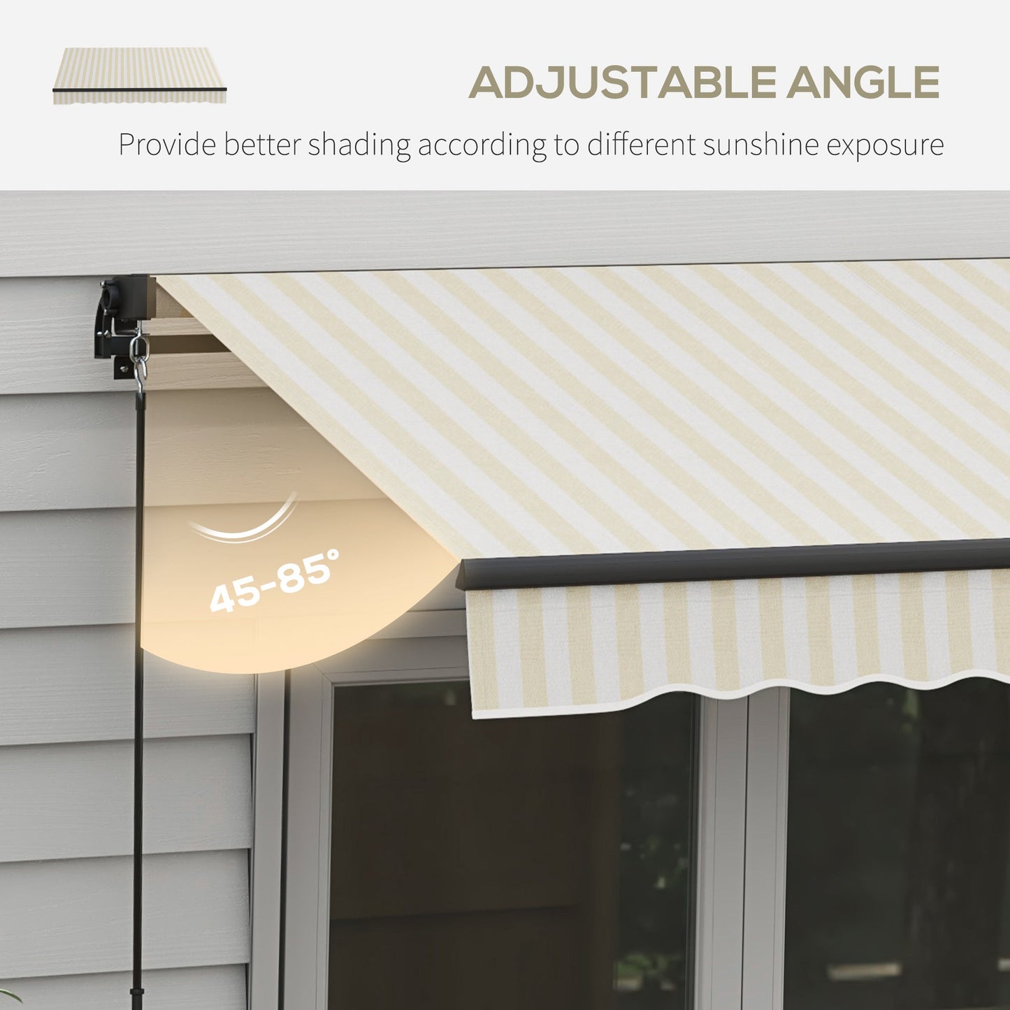 '-Outsunny 8' x 6.5' Retractable Awning, 280gsm UV Resistant Sunshade Shelter for Deck, Balcony, Yard, Beige and White - Outdoor Style Company