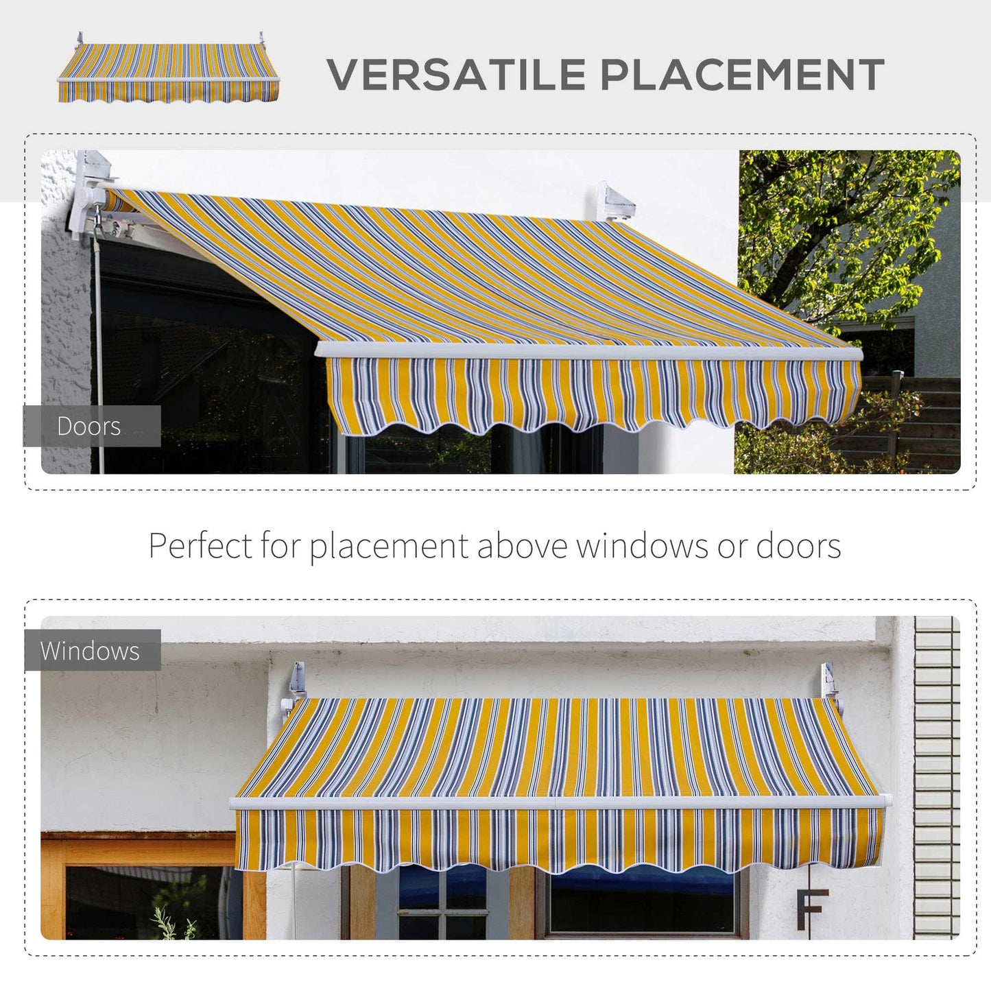 '-Outsunny 8' x 7' Manual Retractable Sun Shade Patio Awning - Mixed Color - Outdoor Style Company