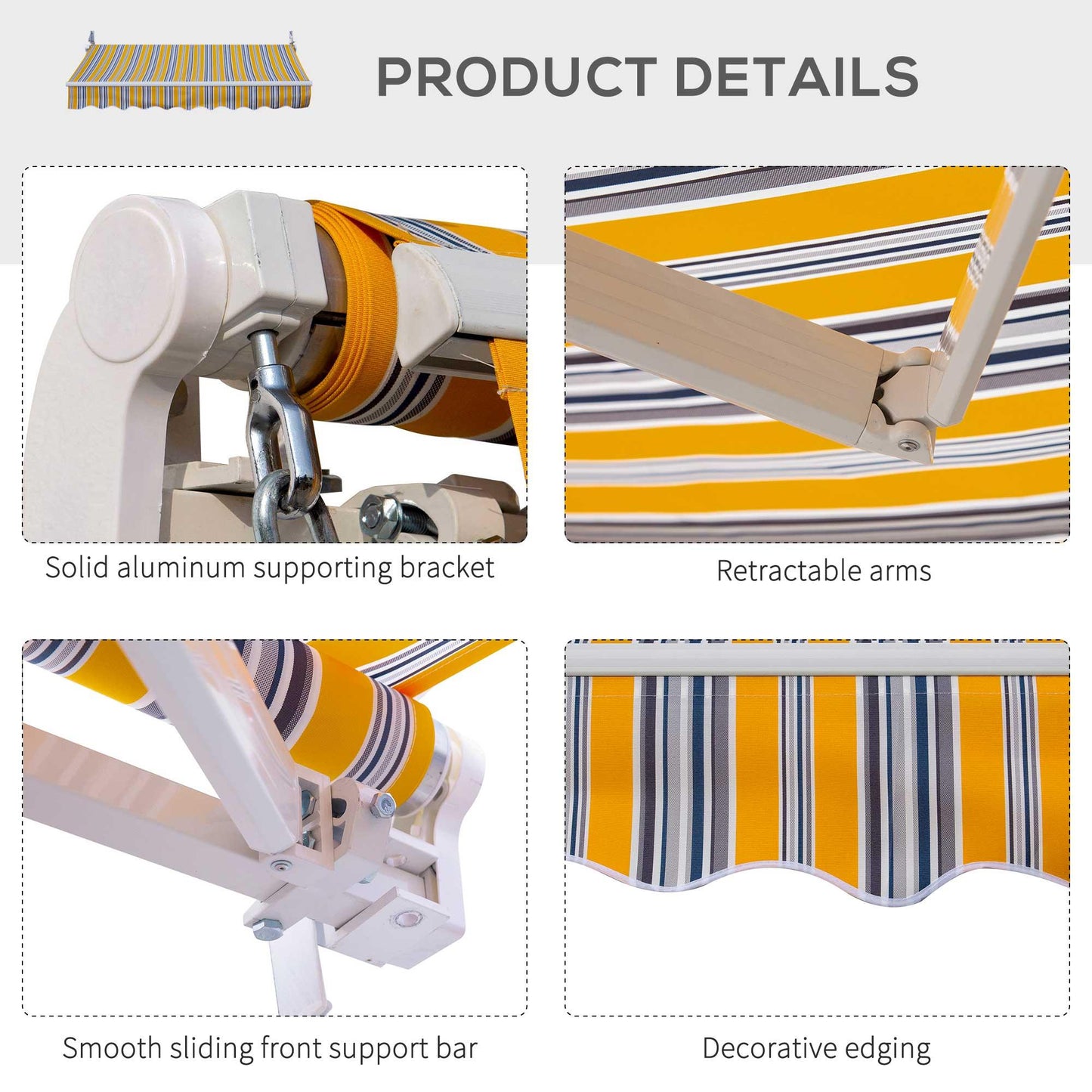 '-Outsunny 8' x 7' Manual Retractable Sun Shade Patio Awning - Mixed Color - Outdoor Style Company