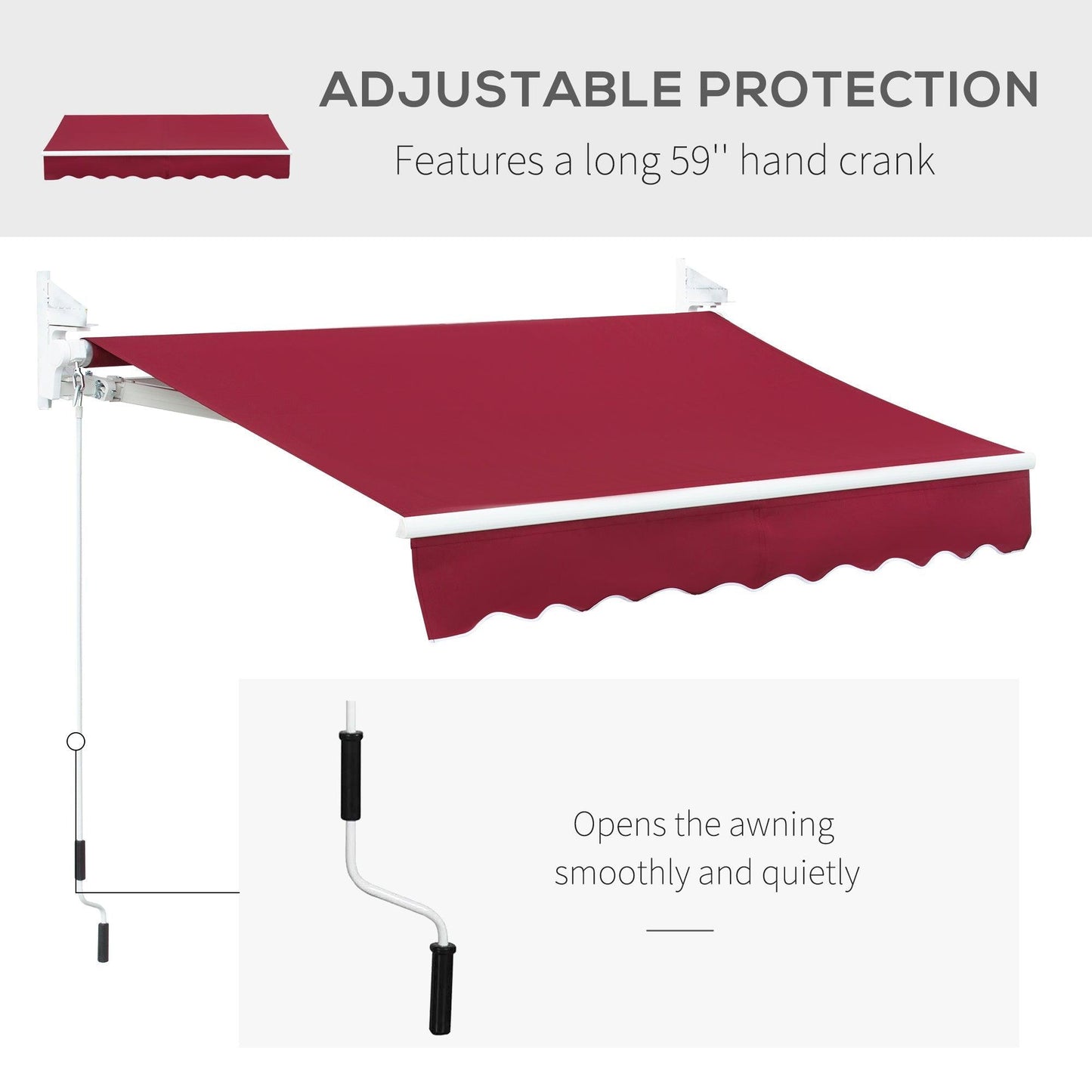 '-Outsunny 8' x 7' Patio Manual Retractable Awning Outdoor Patio Sun Shade w/ Crank Handle Deck Window Cover Wine Red - Outdoor Style Company