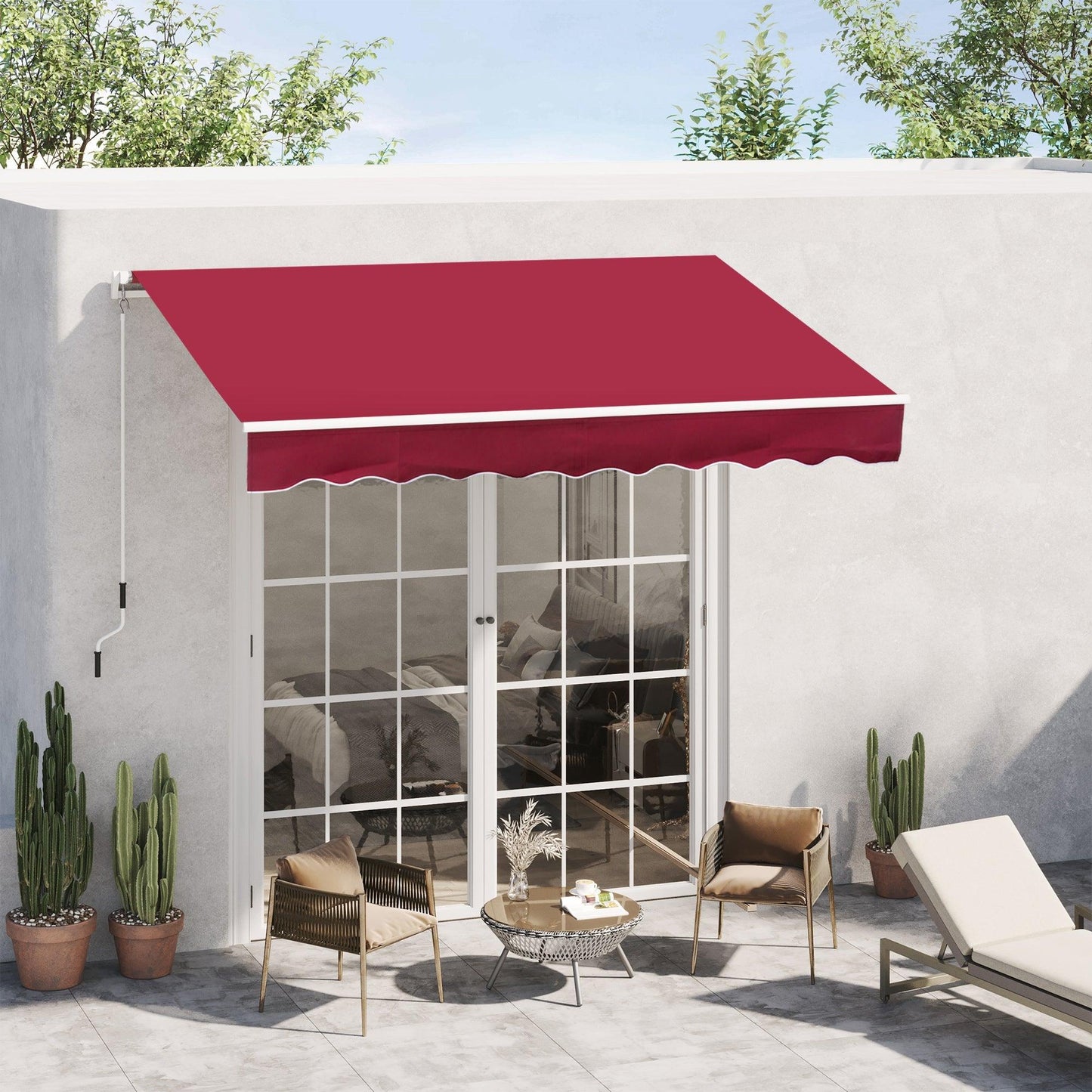 '-Outsunny 8' x 7' Patio Manual Retractable Awning Outdoor Patio Sun Shade w/ Crank Handle Deck Window Cover Wine Red - Outdoor Style Company