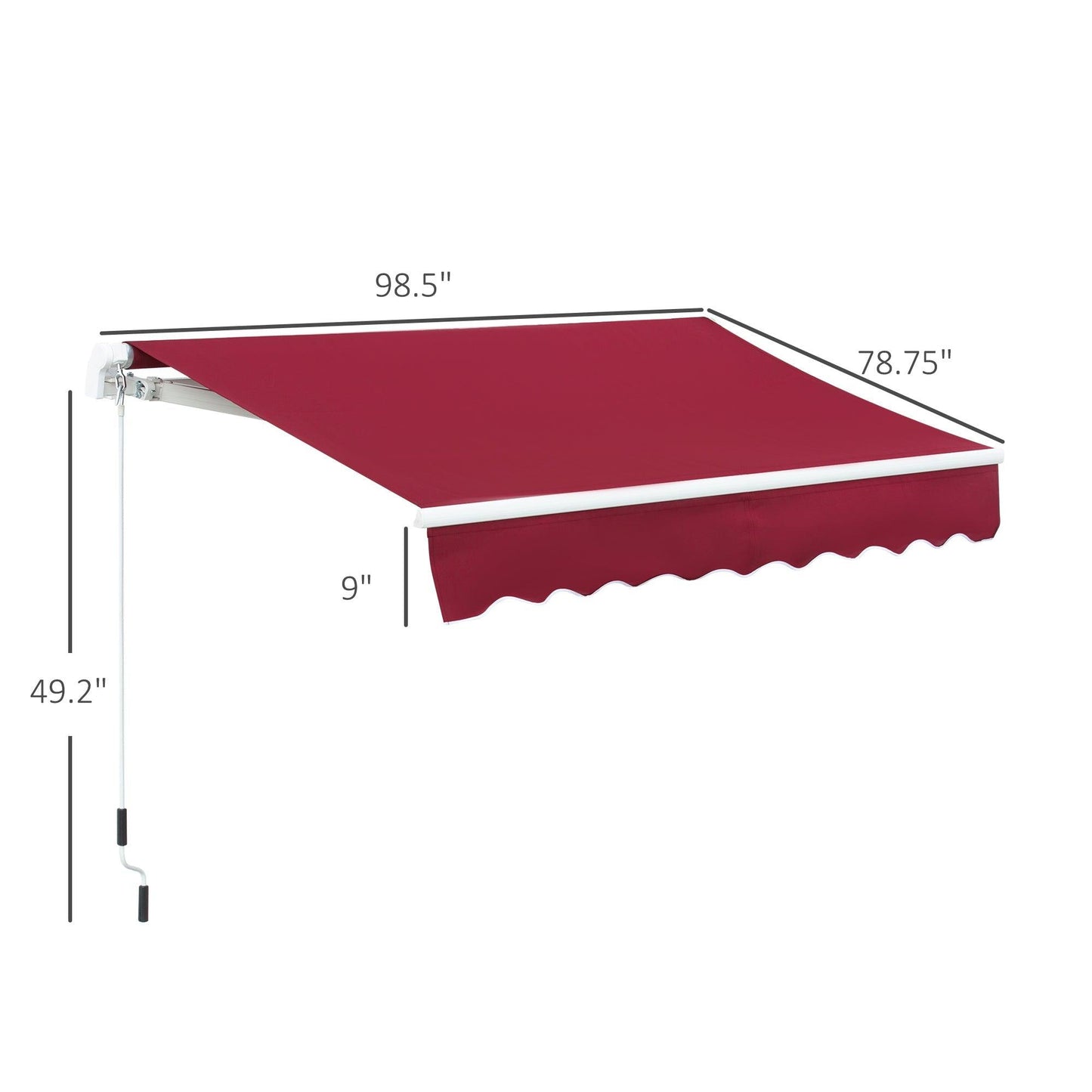 '-Outsunny 8' x 7' Patio Manual Retractable Awning Outdoor Patio Sun Shade w/ Crank Handle Deck Window Cover Wine Red - Outdoor Style Company