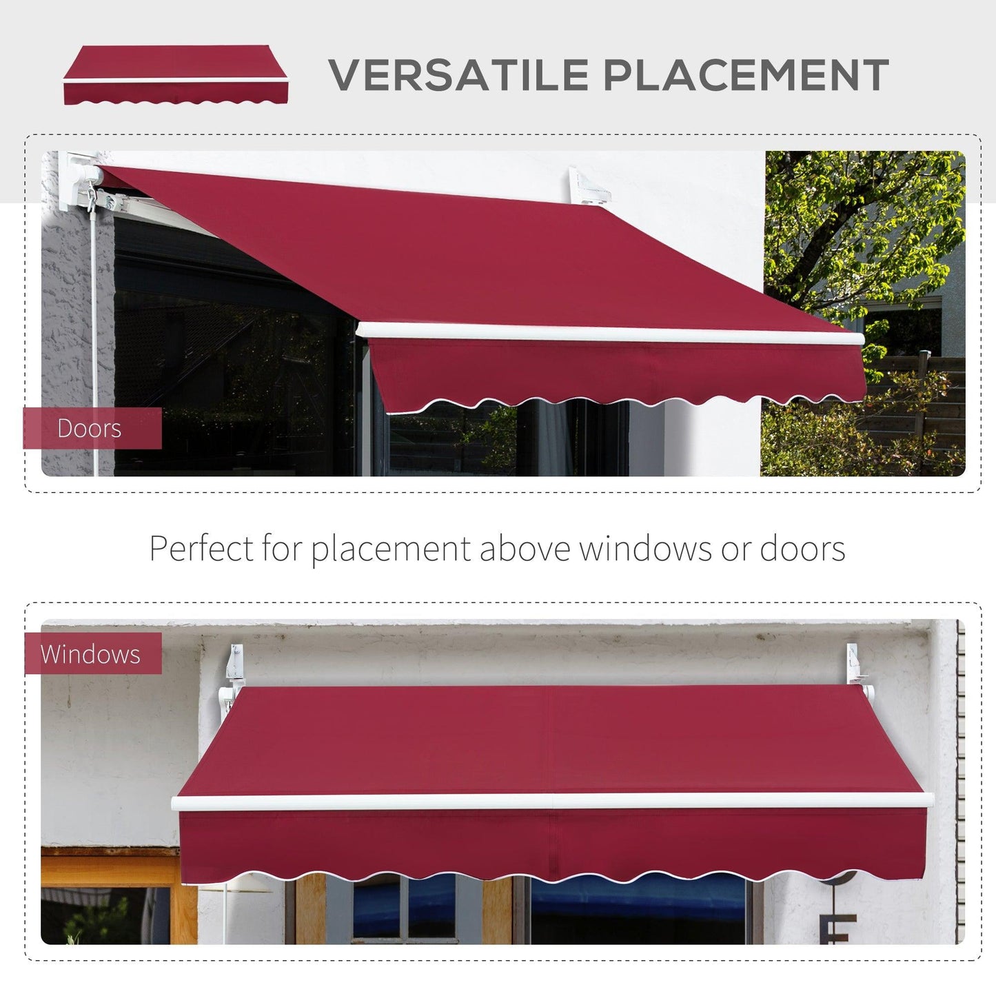 '-Outsunny 8' x 7' Patio Manual Retractable Awning Outdoor Patio Sun Shade w/ Crank Handle Deck Window Cover Wine Red - Outdoor Style Company