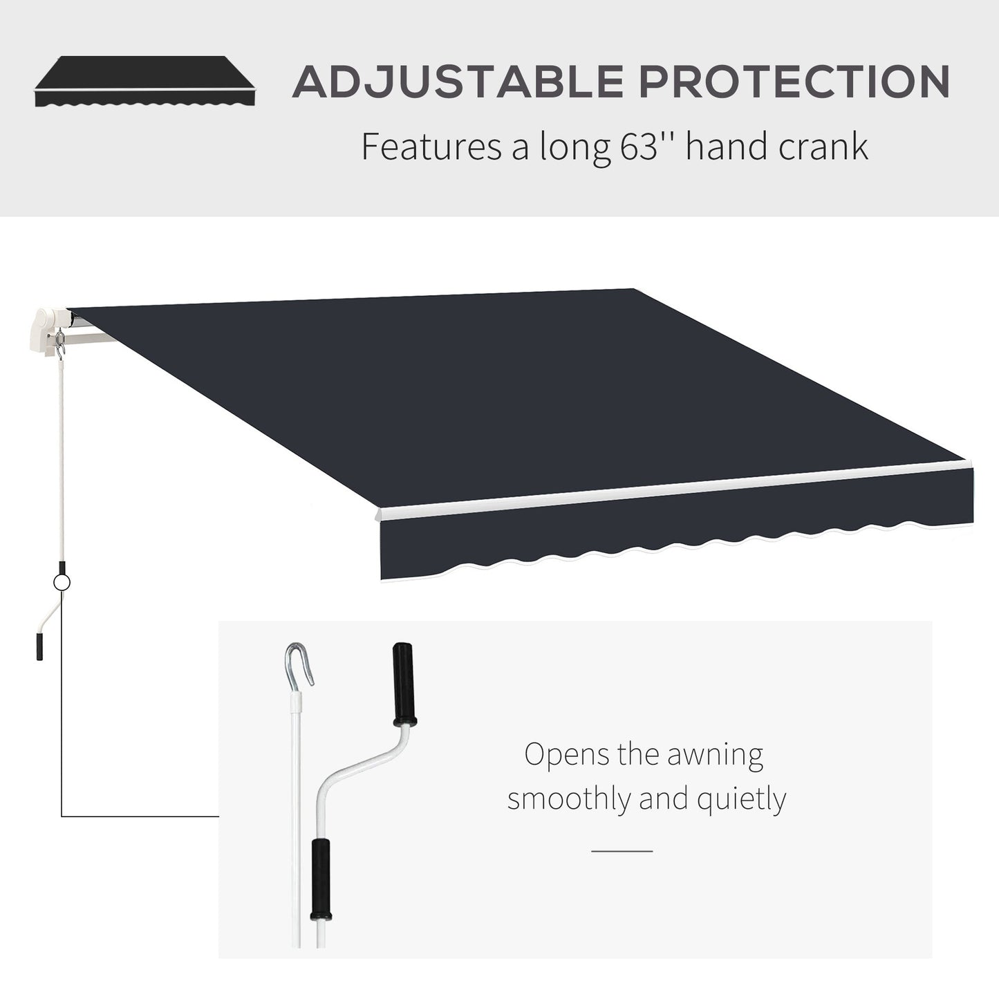 '-Outsunny 8' x 7' Patio Retractable Awning, Manual Exterior Sun Shade Deck Window Cover, Black - Outdoor Style Company