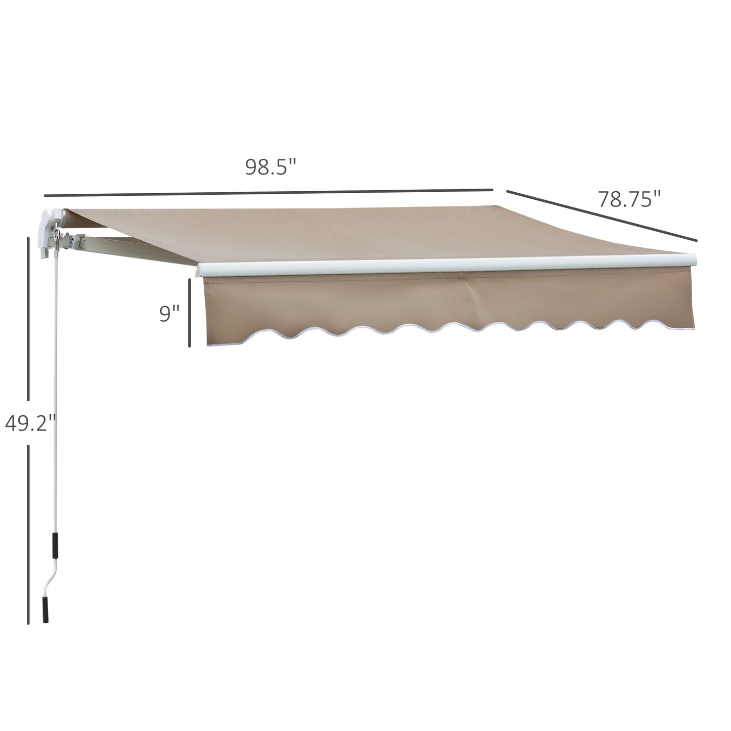 '-Outsunny 8' x 7' Patio Retractable Awning Manual Exterior Sun Shade Deck Window Cover, Brown - Outdoor Style Company