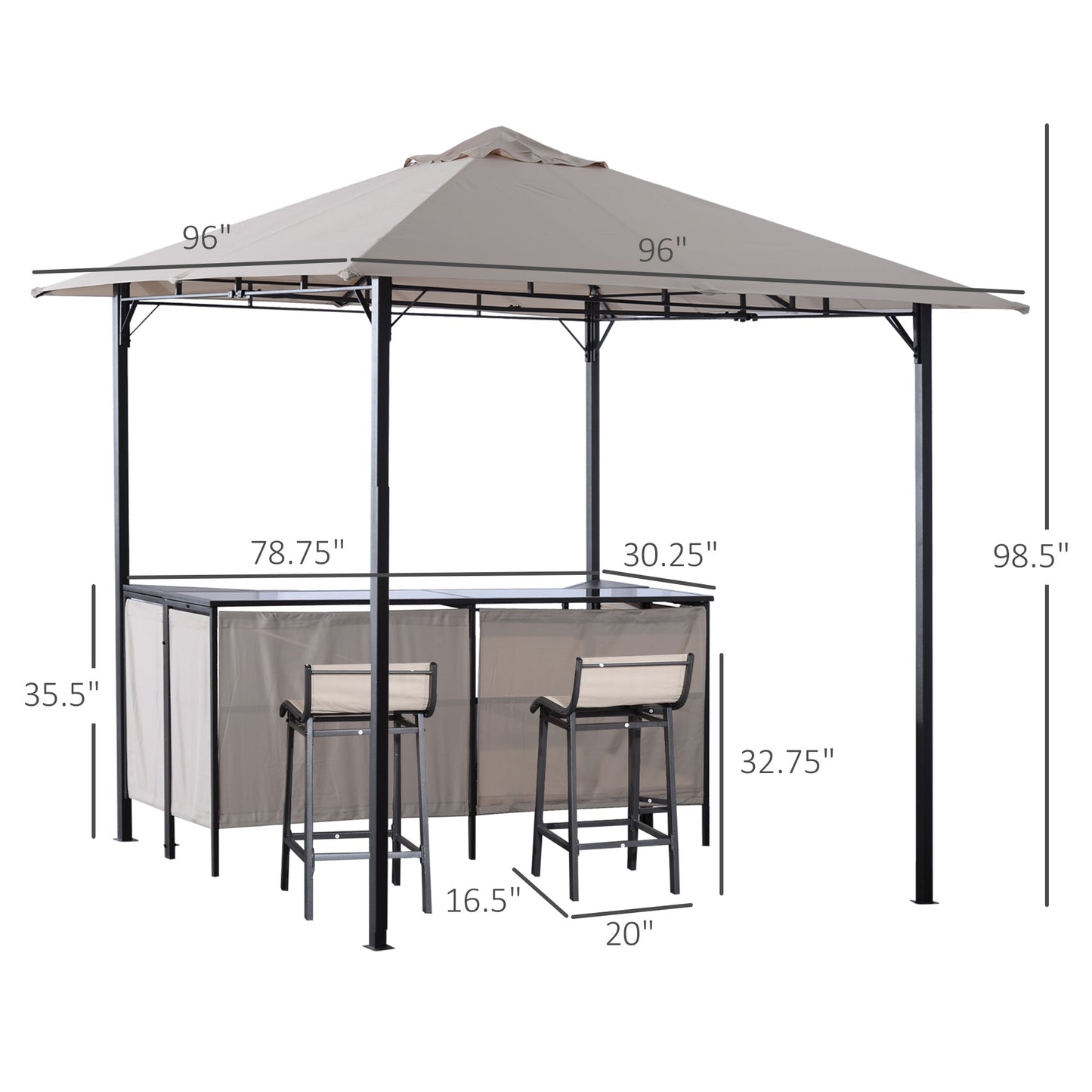 '-Outsunny 8' x 8' 3 Piece Outdoor Furniture Covered Gazebo Patio Bar Set - Outdoor Style Company