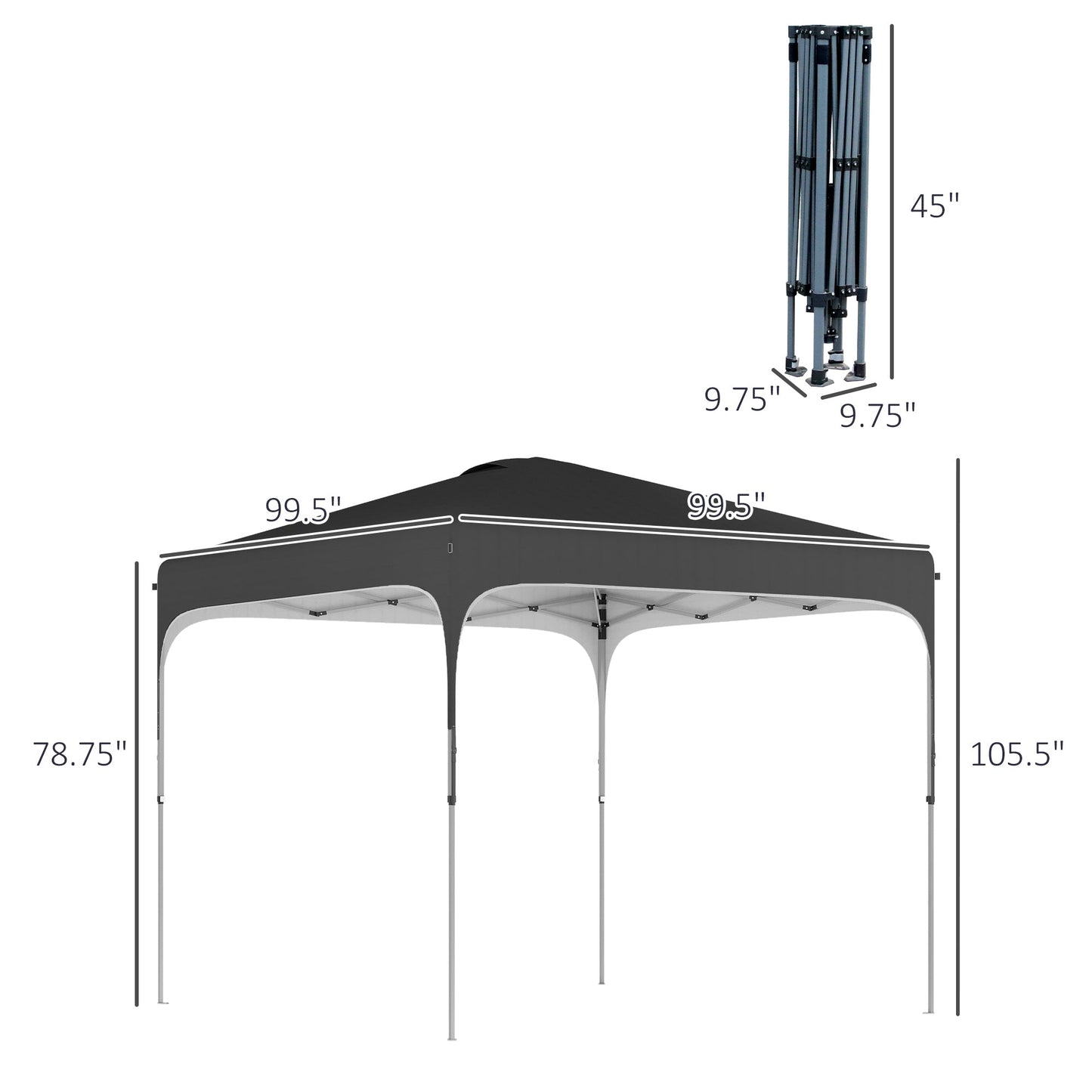 '-Outsunny 8' x 8' Pop Up Canopy with Adjustable Height, Foldable Gazebo Tent with Carry Bag with Wheels and 4 Leg Weight Bags for Garden, Black - Outdoor Style Company