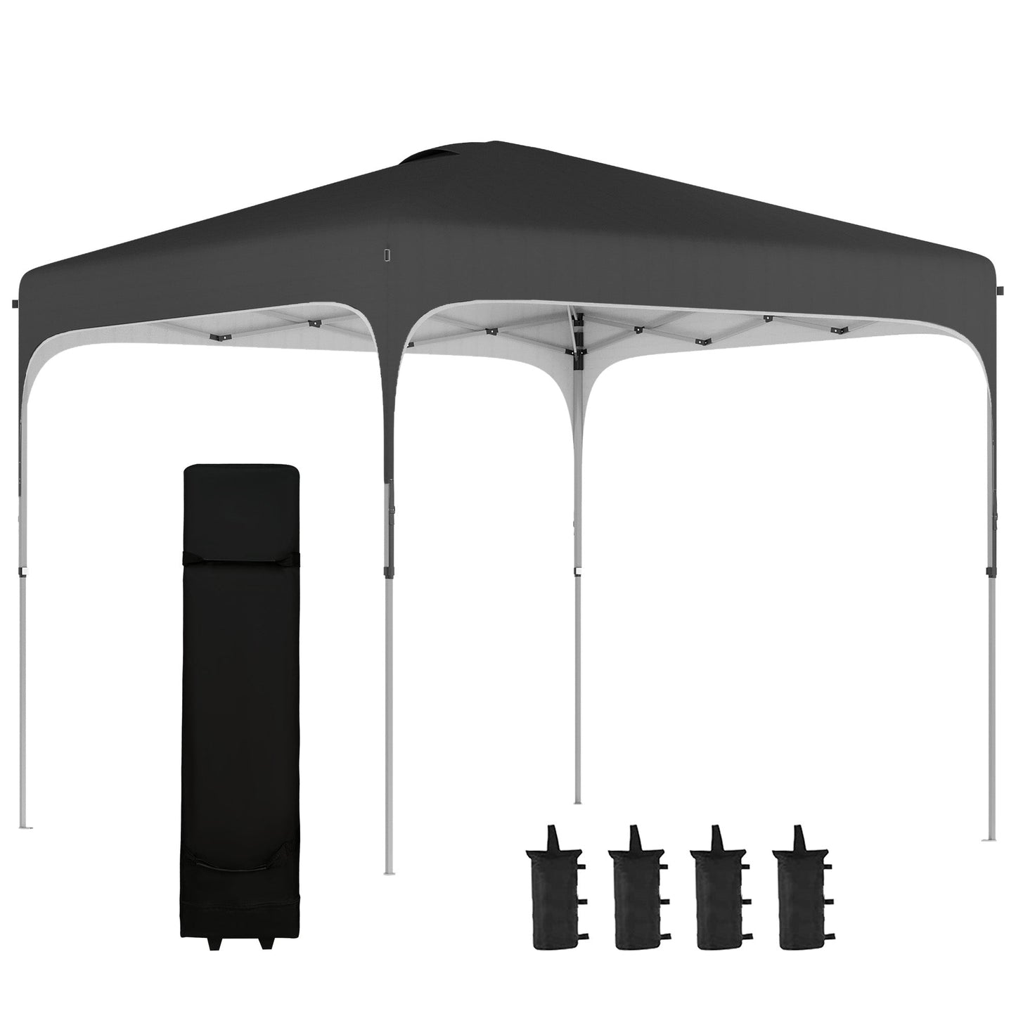 '-Outsunny 8' x 8' Pop Up Canopy with Adjustable Height, Foldable Gazebo Tent with Carry Bag with Wheels and 4 Leg Weight Bags for Garden, Black - Outdoor Style Company