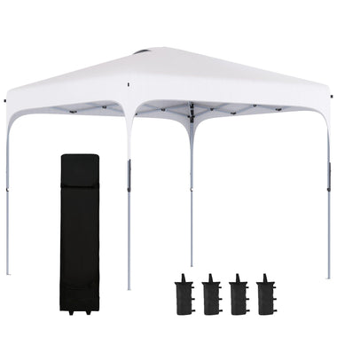 '-Outsunny 8' x 8' Pop Up Canopy with Adjustable Height, Foldable Gazebo Tent with Carry Bag with Wheels and 4 Leg Weight Bags for Garden, White - Outdoor Style Company