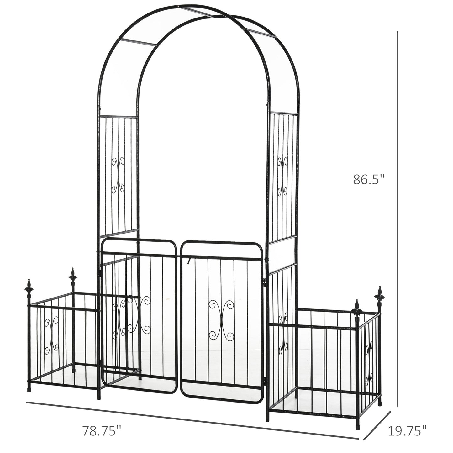 '-Outsunny 86ft Metal Garden Arch, with 2 Sides Planter Boxes, Locking Double Doors, Water-Resistant, for Climbing Vines, Wedding, Black | Aosom.com - Outdoor Style Company