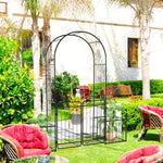 '-Outsunny 86ft Metal Garden Arch, with 2 Sides Planter Boxes, Locking Double Doors, Water-Resistant, for Climbing Vines, Wedding, Black | Aosom.com - Outdoor Style Company