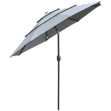-Outsunny 9' 3-Tier Patio Umbrella, Outdoor Market Umbrella with Crank and Push Button Tilt for Deck, Backyard and Lawn, Dark Grey - Outdoor Style Company