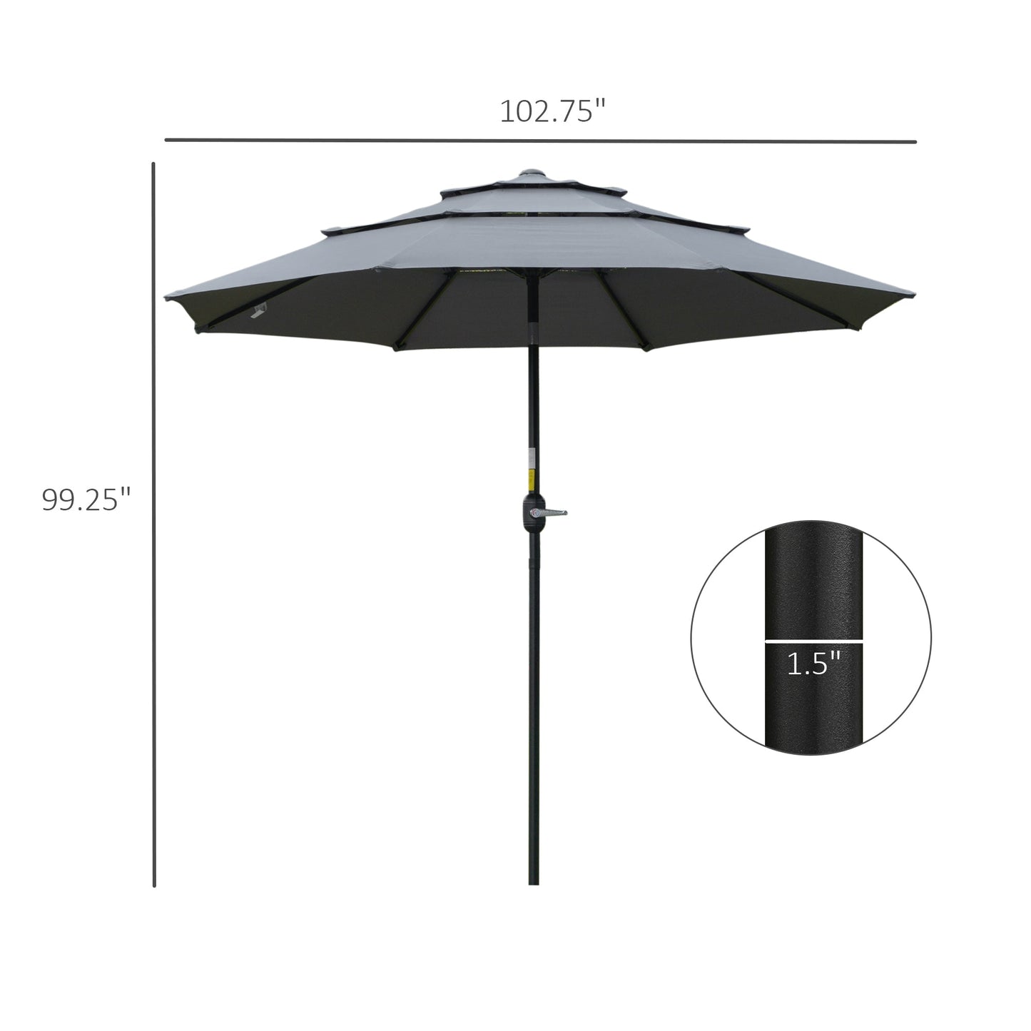 -Outsunny 9' 3-Tier Patio Umbrella, Outdoor Market Umbrella with Crank and Push Button Tilt for Deck, Backyard and Lawn, Dark Grey - Outdoor Style Company