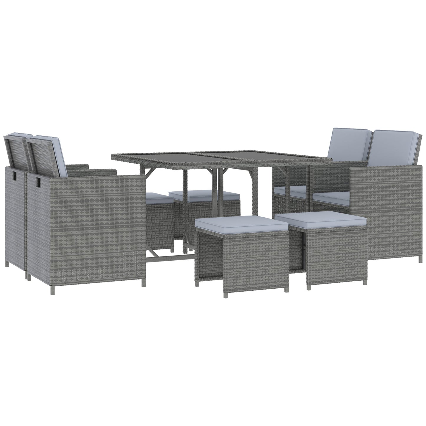 '-Outsunny 9 Piece Outdoor Rattan Wicker Dining Table and Chairs Furniture Set Space Saving Wicker Chairs w/ Cushions Grey - Outdoor Style Company