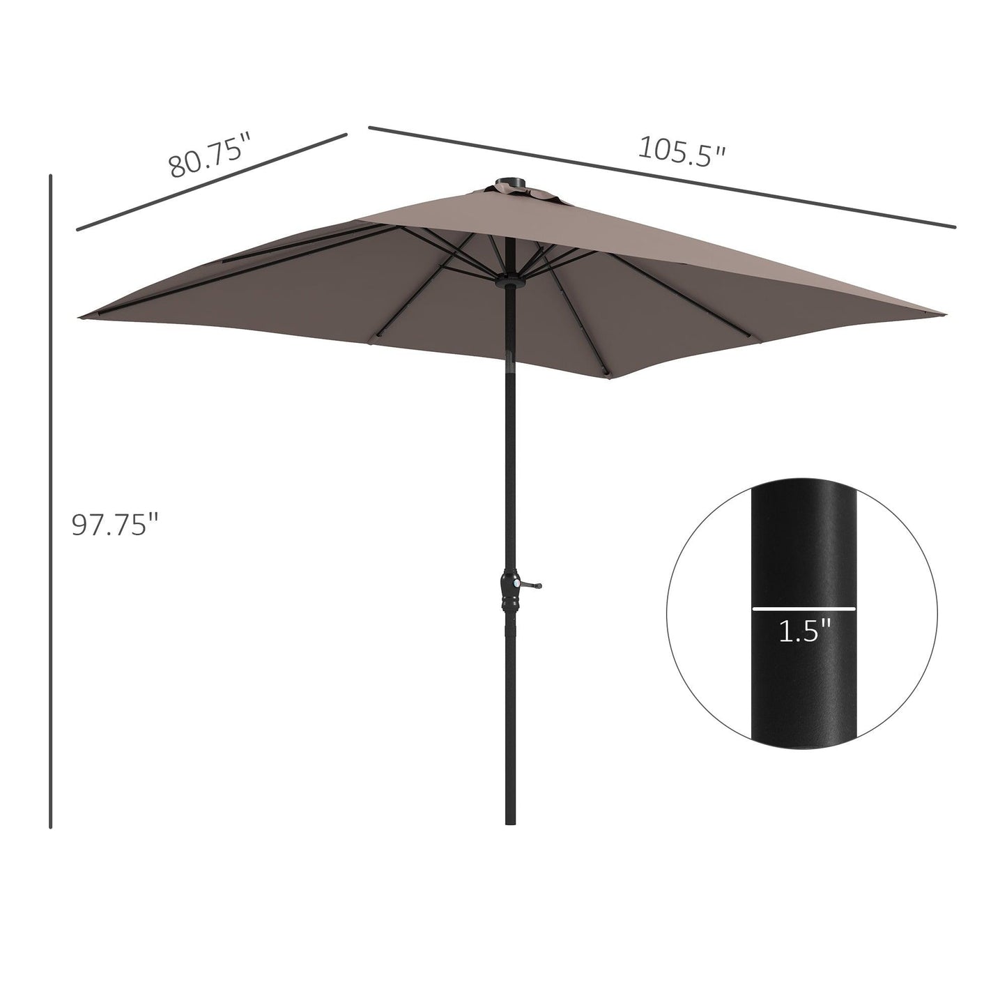 '-Outsunny 9' x 7' Outdoor Patio Solar Umbrella with Crank, Solar LED Lights, Tilting, Push-Button for Deck, Pool and Lawn, Tan - Outdoor Style Company