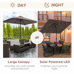 '-Outsunny 9' x 7' Outdoor Patio Solar Umbrella with Crank, Solar LED Lights, Tilting, Push-Button for Deck, Pool and Lawn, Tan - Outdoor Style Company