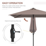 '-Outsunny 9' x 7' Outdoor Patio Solar Umbrella with Crank, Solar LED Lights, Tilting, Push-Button for Deck, Pool and Lawn, Tan - Outdoor Style Company