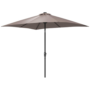 '-Outsunny 9' x 7' Outdoor Patio Solar Umbrella with Crank, Solar LED Lights, Tilting, Push-Button for Deck, Pool and Lawn, Tan - Outdoor Style Company