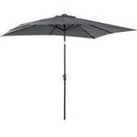 '-Outsunny 9' x 7' Patio Umbrella Outdoor Table Market Umbrella with Crank, Solar LED Lights, 45Â° Tilt, Push-Button Operation, for Deck, Dark Gray - Outdoor Style Company