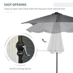 '-Outsunny 9' x 7' Patio Umbrella Outdoor Table Market Umbrella with Crank, Solar LED Lights, 45Â° Tilt, Push-Button Operation, for Deck, Dark Gray - Outdoor Style Company