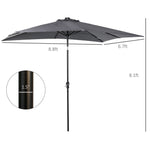 '-Outsunny 9' x 7' Patio Umbrella Outdoor Table Market Umbrella with Crank, Solar LED Lights, 45Â° Tilt, Push-Button Operation, for Deck, Dark Gray - Outdoor Style Company