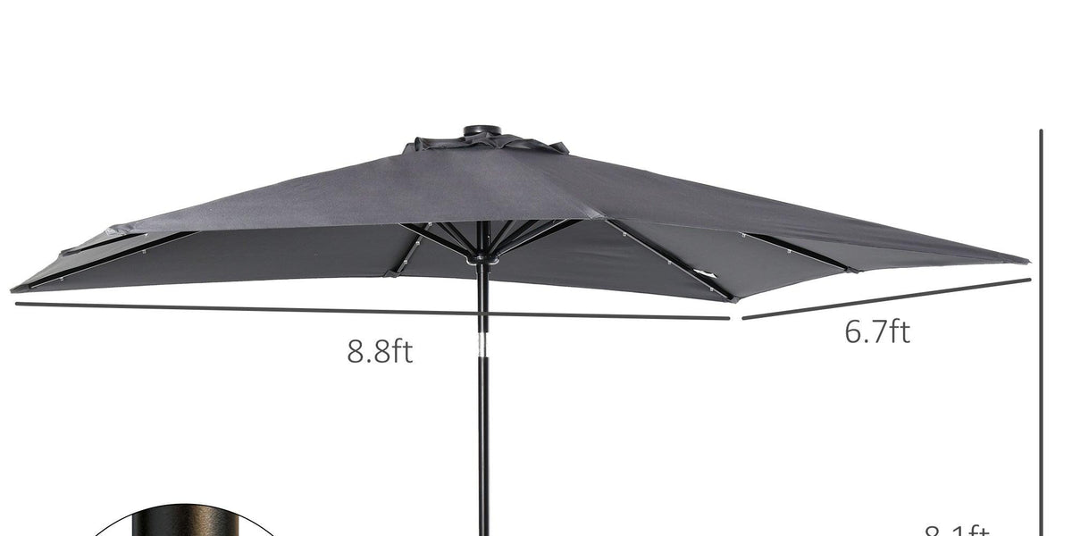 black 7 ft solar patio umbrella Outsunny 9' x 7' Patio Umbrella Outdoor Table Market Umbrella with Cra