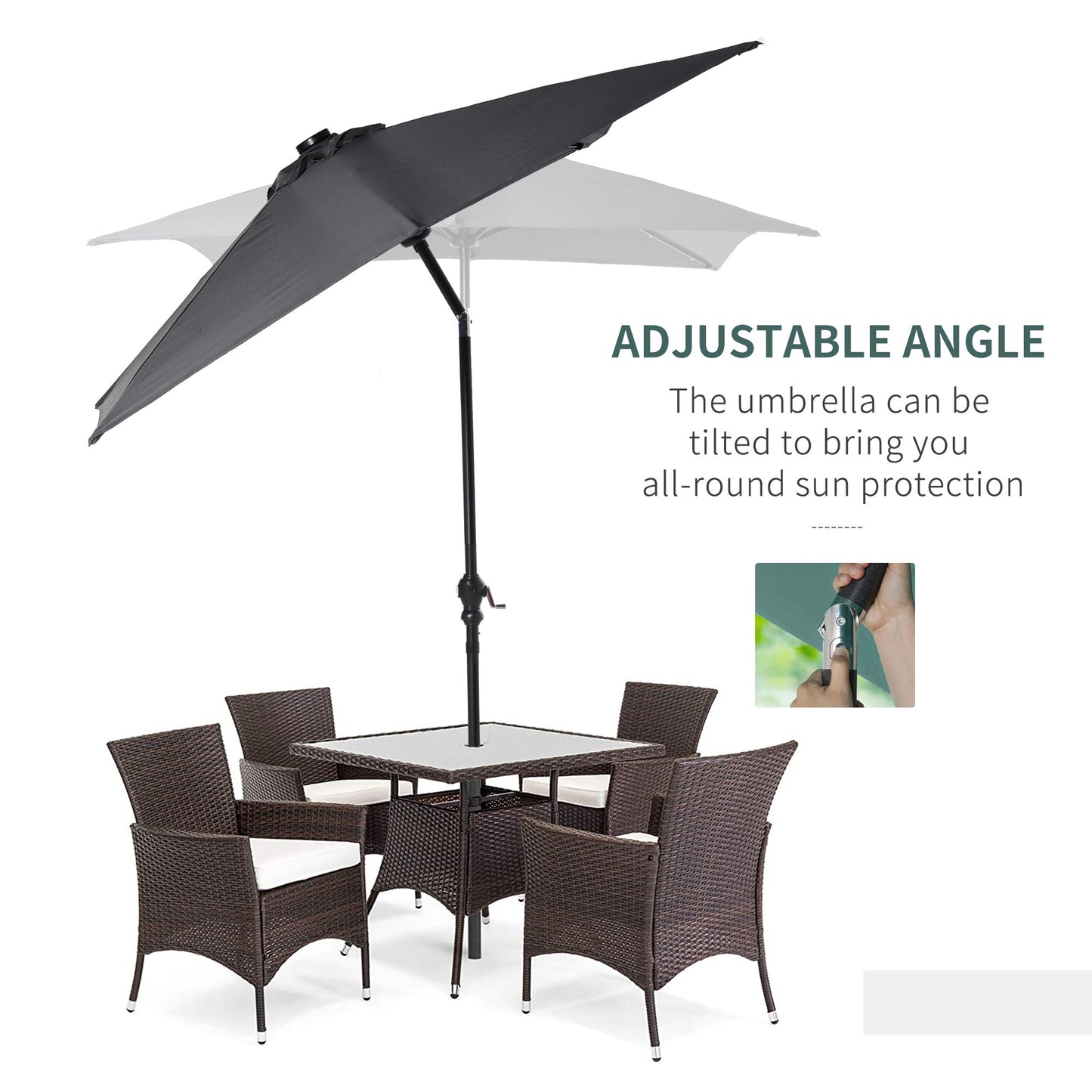 '-Outsunny 9' x 7' Patio Umbrella Outdoor Table Market Umbrella with Crank, Solar LED Lights, 45Â° Tilt, Push-Button Operation, for Deck, Dark Gray - Outdoor Style Company