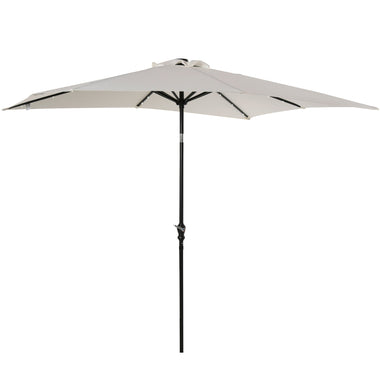 -Outsunny 9' x 7' Patio Umbrella Outdoor Table Market Umbrella with Crank, Solar LED Lights, 45Â° Tilt & Push-Button Operation, for Deck, Pool, White - Outdoor Style Company