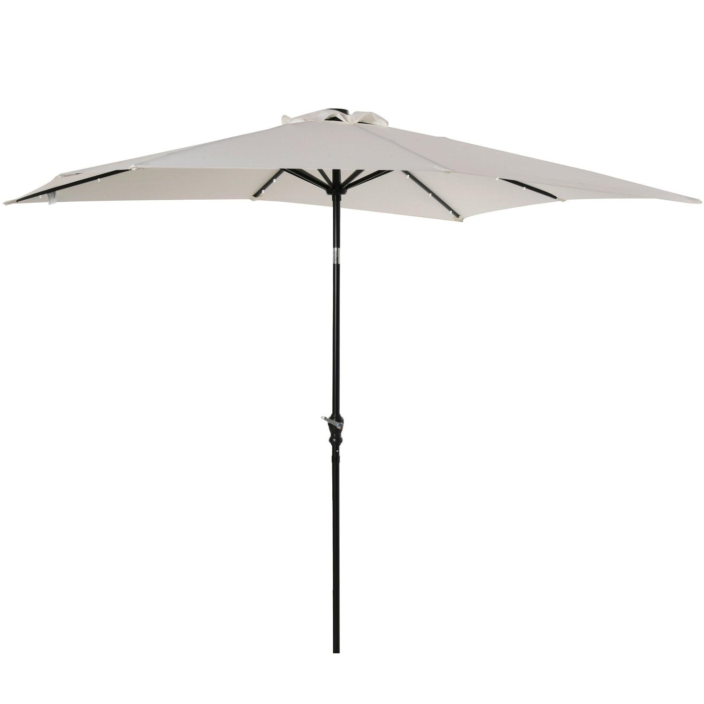 '-Outsunny 9' x 7' Patio Umbrella Outdoor Table Market Umbrella with Crank, Solar LED Lights, 45Â° Tilt & Push-Button Operation, for Deck, Pool, White - Outdoor Style Company