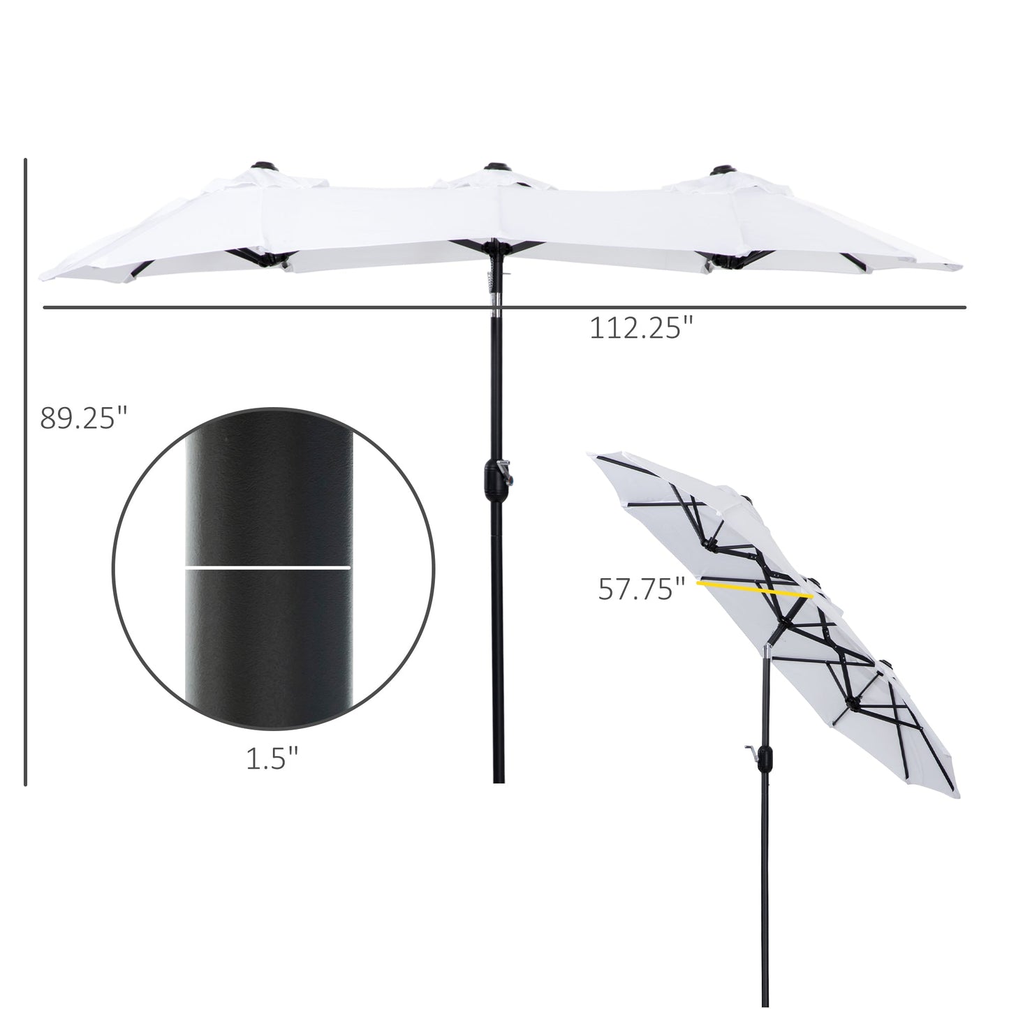 '-Outsunny 9.5' Double-sided Patio Umbrella, Outdoor Market Umbrella with Push Button Tilt and Crank, 3 Air Vents and 12 Ribs, White - Outdoor Style Company