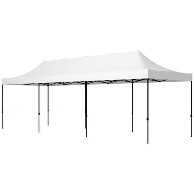 '-Outsunny 9.5' x 28' Pop Up Canopy Tent, Instant Tents for Parties, Freestanding Height Adjustable Sun Shelter with Carry Bag and Sand Bags, White - Outdoor Style Company