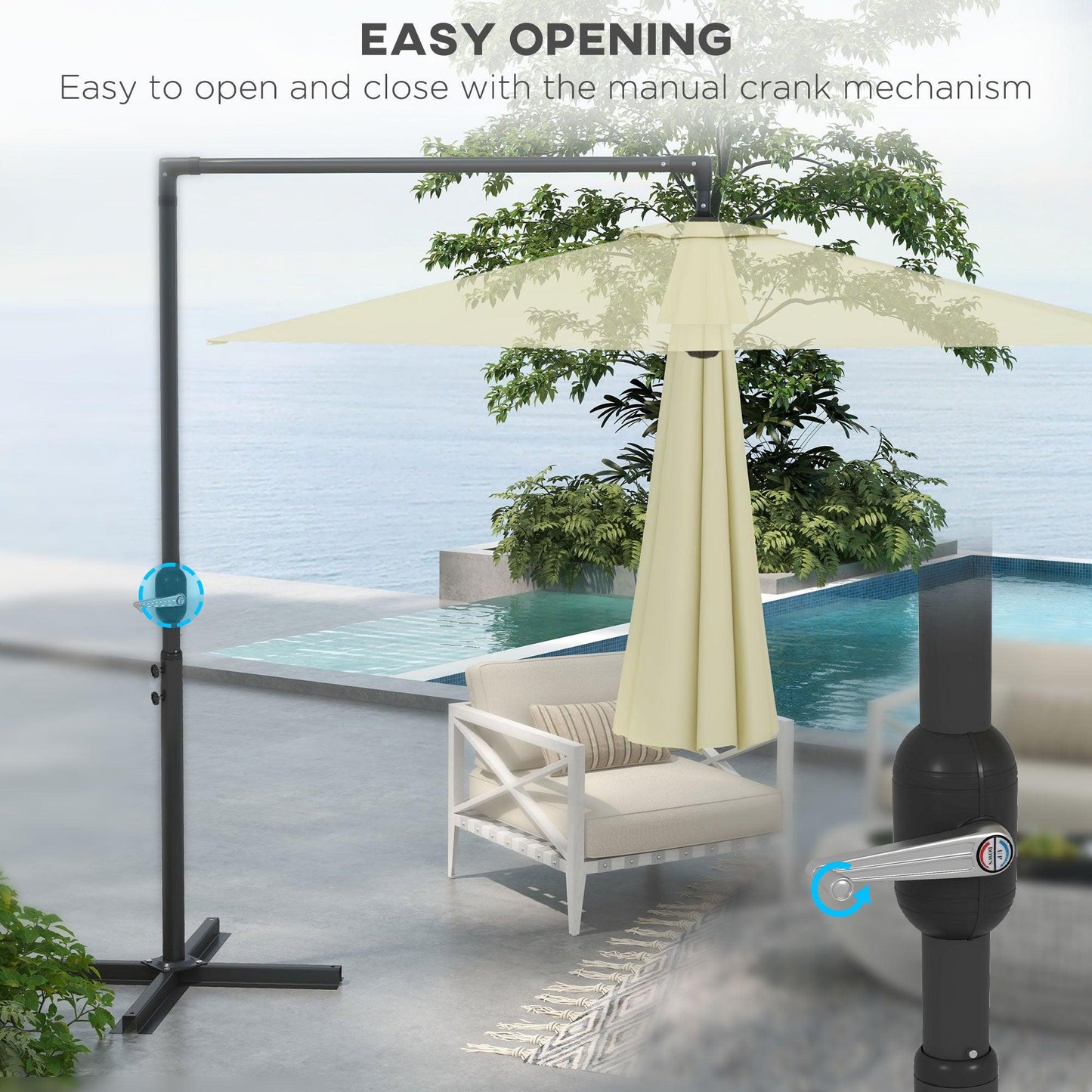 crank style patio umbrellas Outsunny 9.5FT Offset Patio Umbrella with Crank, Cross Base, Round Han