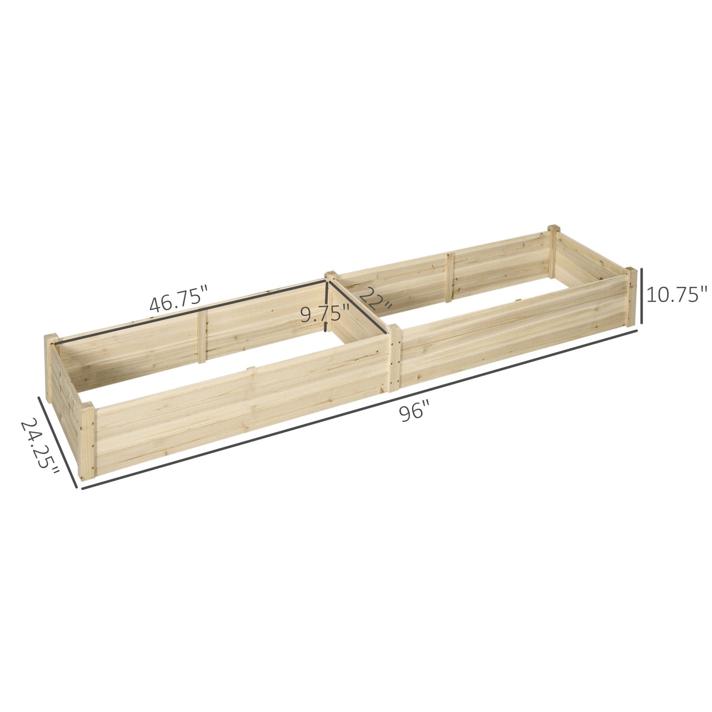 '-Outsunny 96" x 24" x 10" Wooden Raised Garden Bed with 2 Planter Boxes and Non-woven Fabric Liner for Patio, Natural - Outdoor Style Company