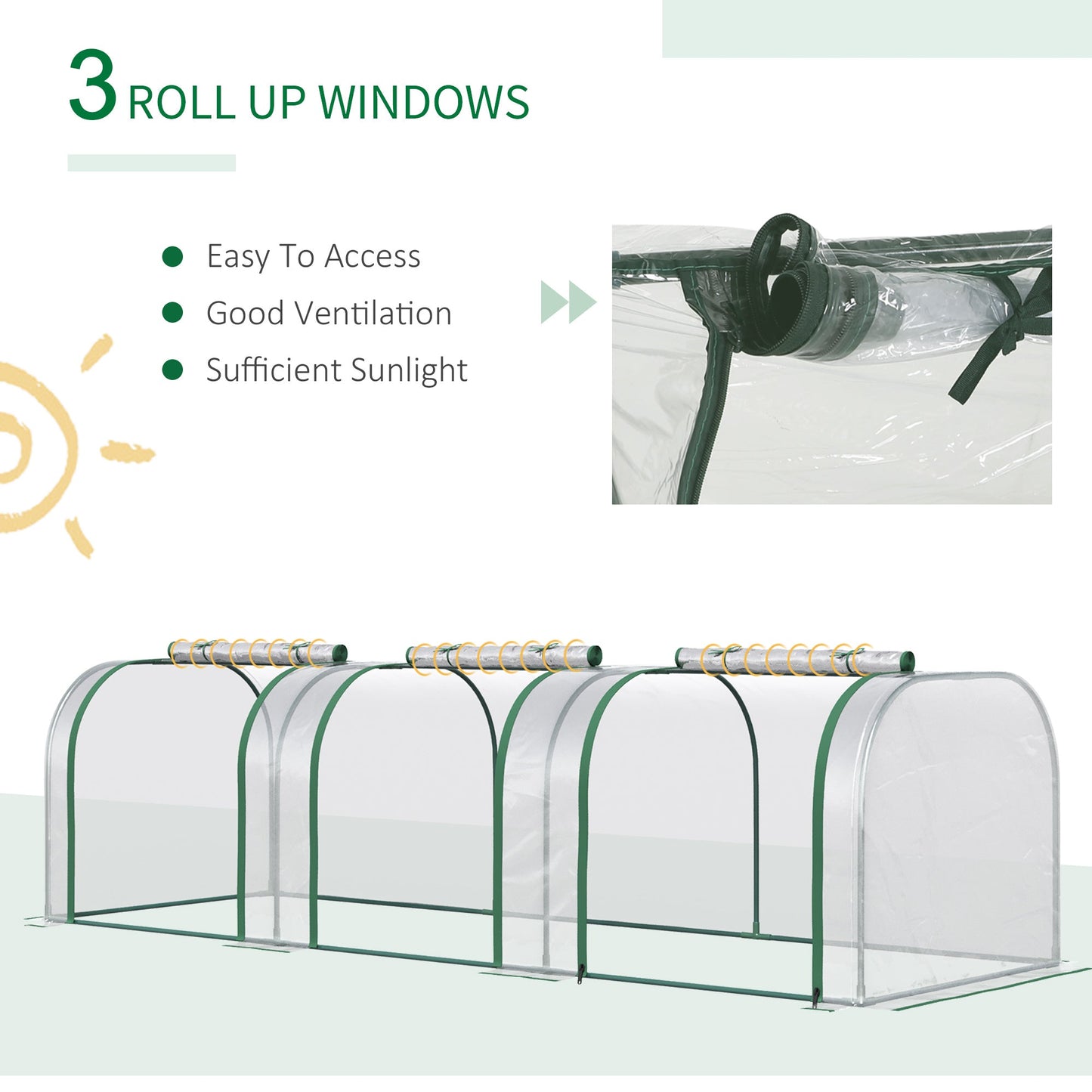 '-Outsunny 9.7' x 3' x 2.5' Small Greenhouse, Portable Tunnel Greenhouse with 3 Zippered Doors, Water/UV Fighting PVC Cover - Outdoor Style Company