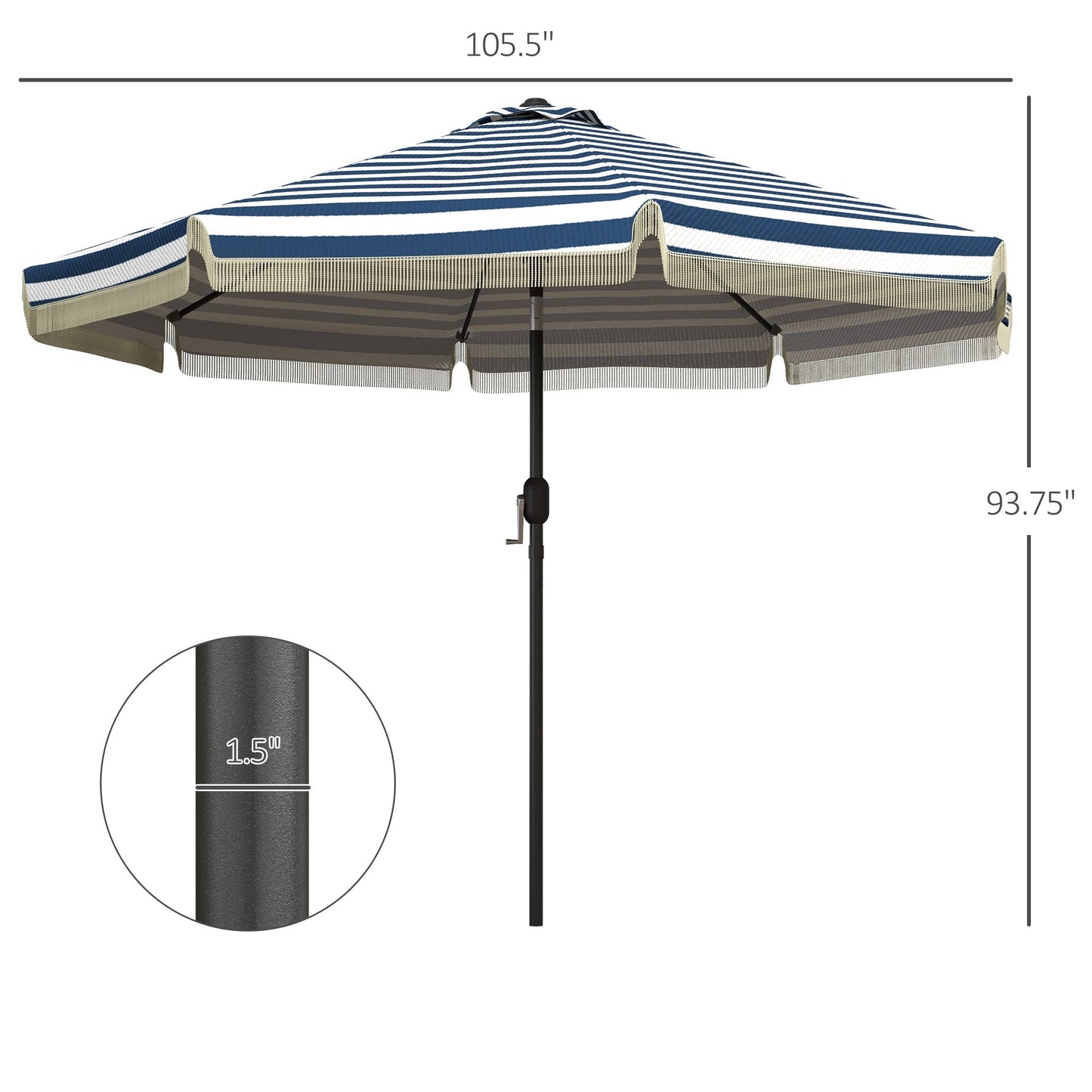 '-Outsunny 9ft Patio Umbrella Outdoor Table Umbrella w/ Tilt, Crank, Ruffled, 8 Ribs for Garden, Deck, Pool, Blue Stripe - Outdoor Style Company