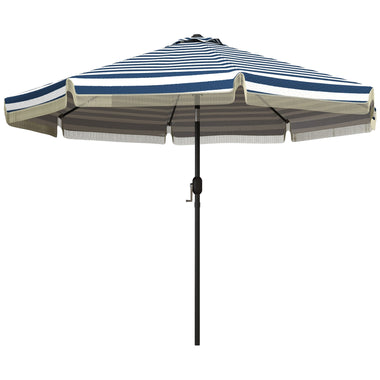 -Outsunny 9ft Patio Umbrella Outdoor Table Umbrella w/ Tilt, Crank, Ruffled, 8 Ribs for Garden, Deck, Pool, Blue Stripe - Outdoor Style Company