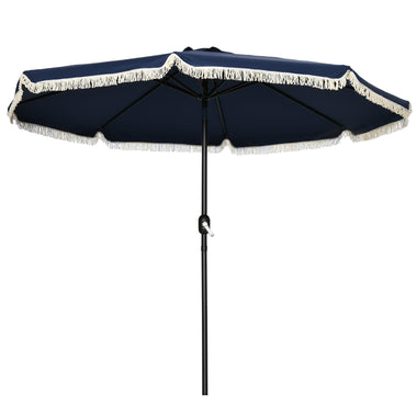 -Outsunny 9ft Patio Umbrella Outdoor Table Umbrella w/ Tilt, Crank, Ruffled, 8 Ribs for Garden, Deck, Pool, Dark Blue - Outdoor Style Company