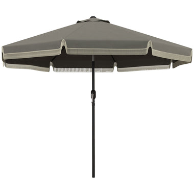 -Outsunny 9ft Patio Umbrella Outdoor Table Umbrella w/ Tilt, Crank, Ruffled, 8 Ribs for Garden, Deck, Pool, Dark Gray - Outdoor Style Company