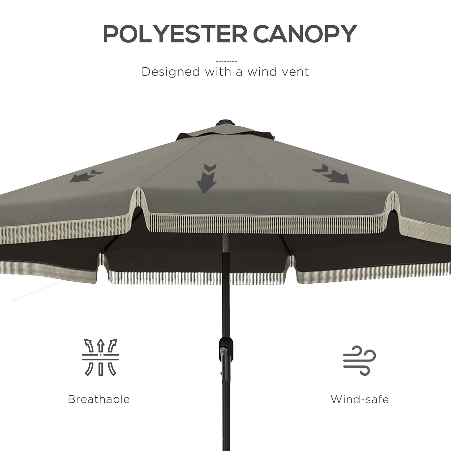 '-Outsunny 9ft Patio Umbrella Outdoor Table Umbrella w/ Tilt, Crank, Ruffled, 8 Ribs for Garden, Deck, Pool, Dark Gray - Outdoor Style Company