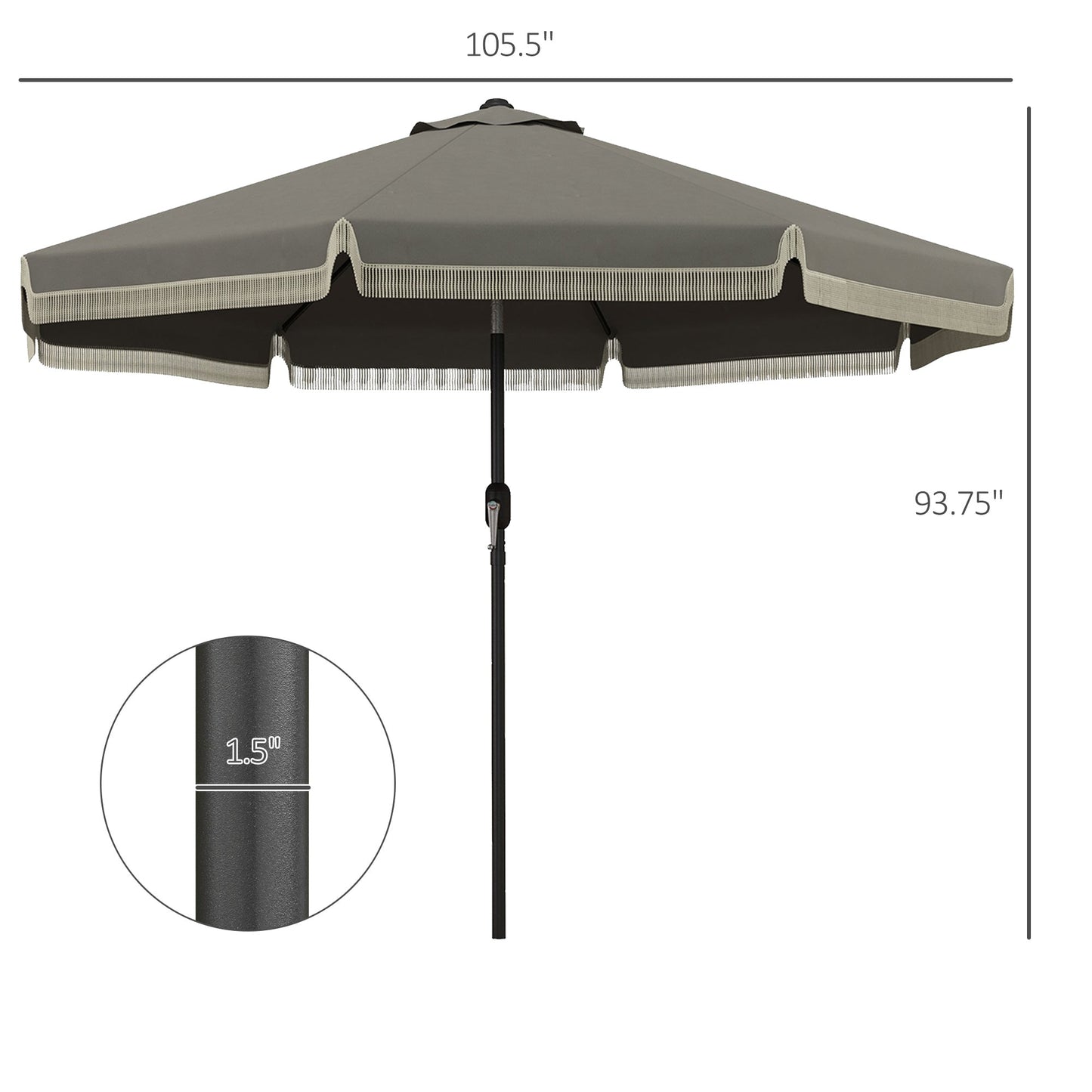 '-Outsunny 9ft Patio Umbrella Outdoor Table Umbrella w/ Tilt, Crank, Ruffled, 8 Ribs for Garden, Deck, Pool, Dark Gray - Outdoor Style Company