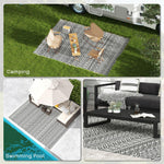 Side Tables - Outsunny 9x12 Modern Outdoor Rug, Plastic Waterproof Floor Mat, with Carry Bag, Portable RV Carpet, 4 Straps, Gray & Cream White Boho | Aosom.com - Outdoor Style Company