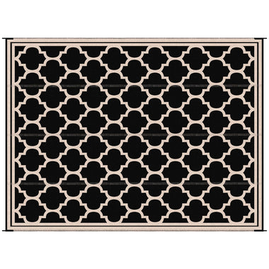 '-Outsunny 9x12 Modern Outdoor Rug, Reversible and Folding Plastic Rug, Four Straps for Backyard, Deck, Picnic, Camping, Black & Beige | Aosom - Outdoor Style Company