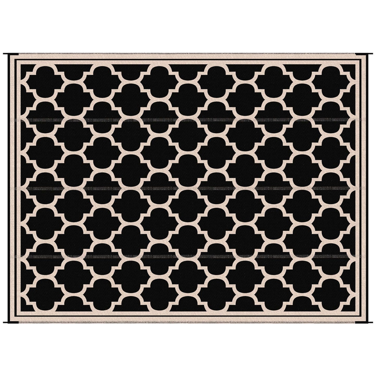 '-Outsunny 9x12 Modern Outdoor Rug, Reversible and Folding Plastic Rug, Four Straps for Backyard, Deck, Picnic, Camping, Black & Beige | Aosom - Outdoor Style Company